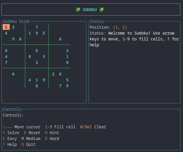 Sudoku TUI - A Modern Terminal Sudoku Game